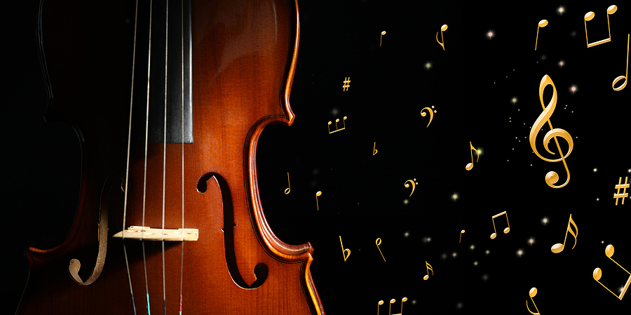 Violin Image with overlay musical notes